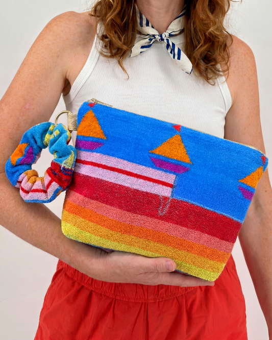 Repurposed Towel Beach Clutch “Dream Vacay” — handmade by Kspek from upcycled vintage textiles
