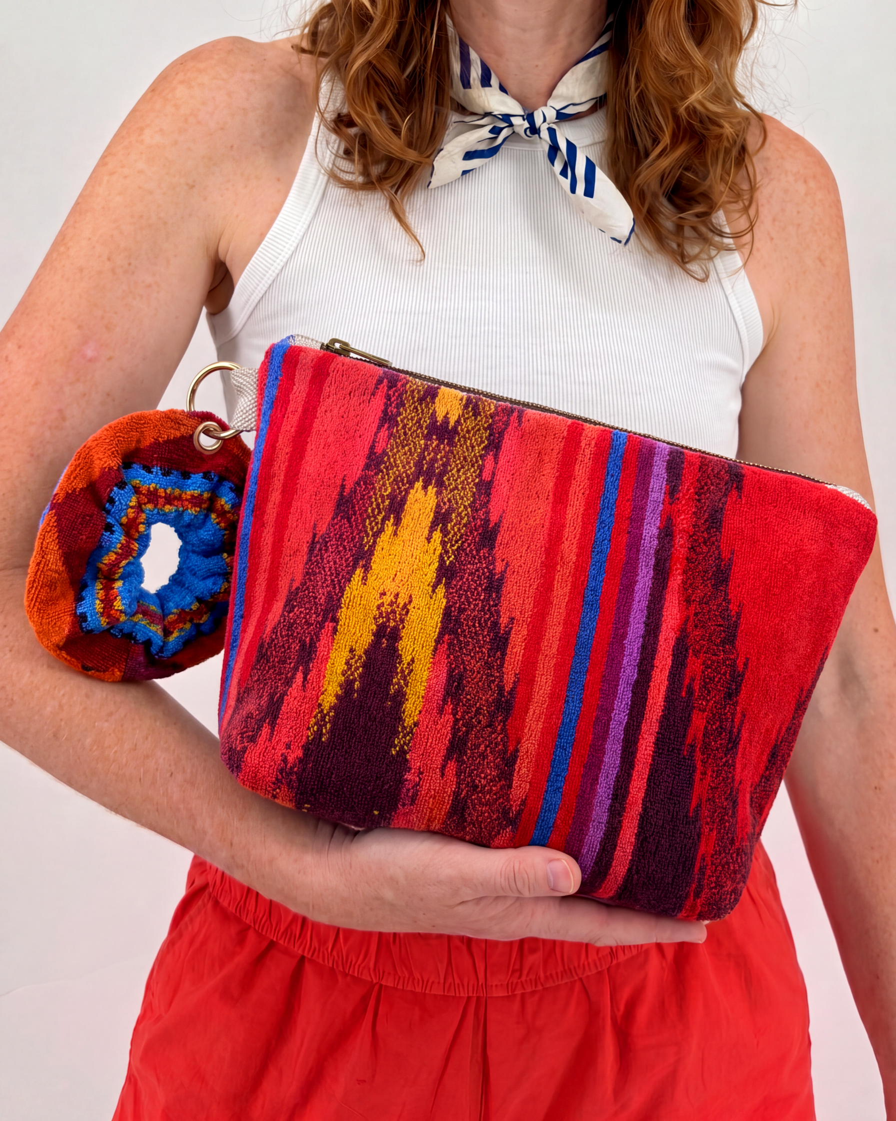 Repurposed Towel Beach Clutch “Horizon Vibes” — handmade by Kspek from upcycled vintage textiles