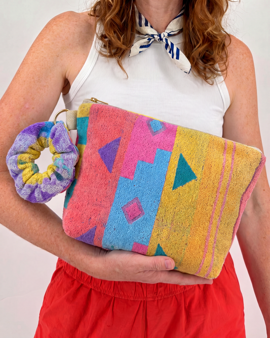 Repurposed Towel Beach Clutch “Coastal Vibe” — handmade by Kspek from upcycled vintage textiles