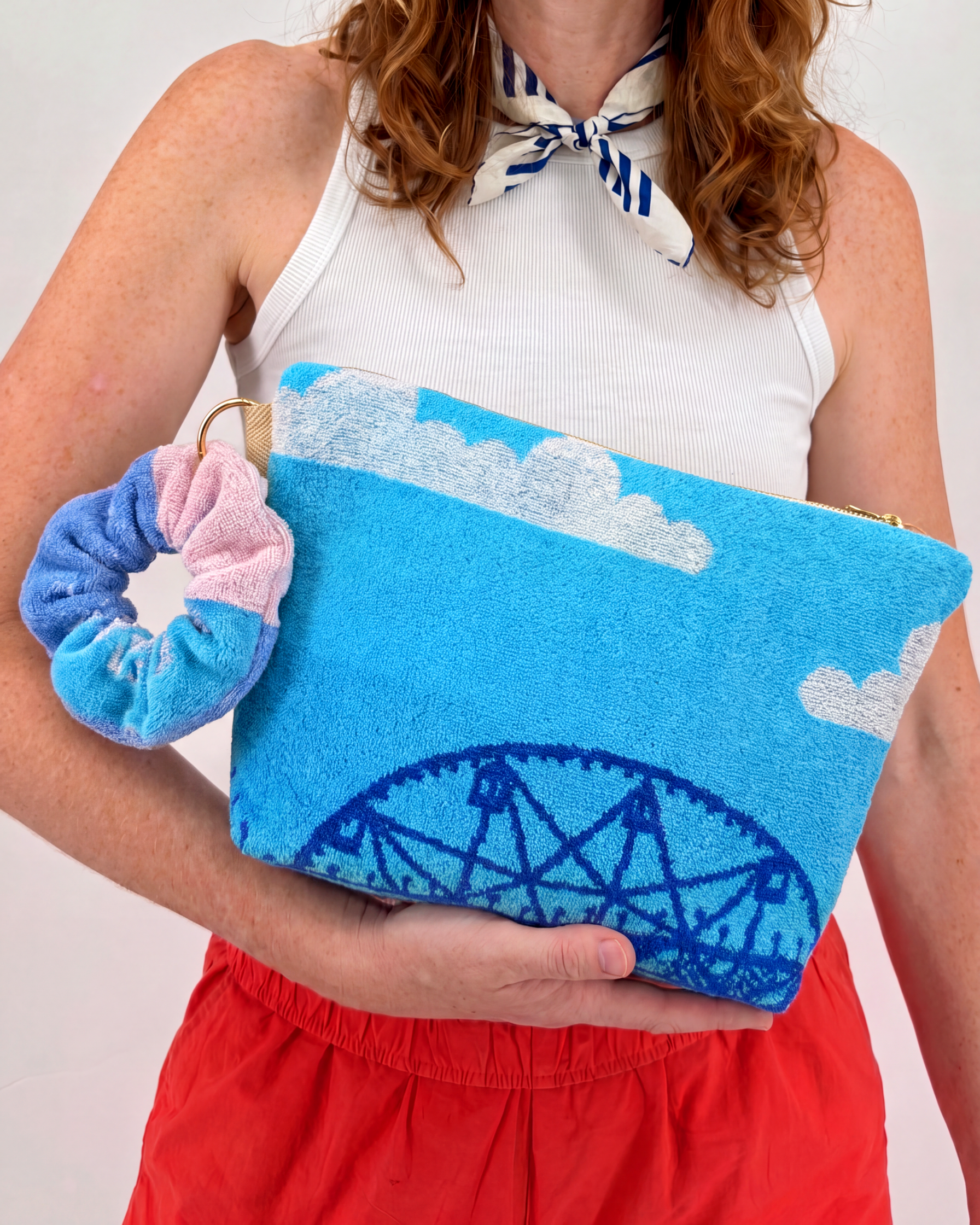 Repurposed Towel Beach Clutch “Tide Horizon” — handmade by Kspek from upcycled vintage textiles