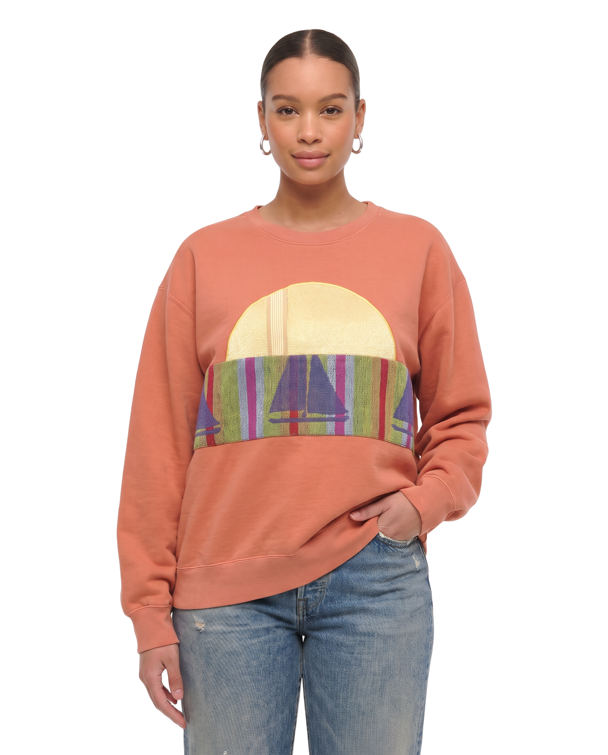 Large Terracotta Sunset Chaser Striped Sailboat Bay