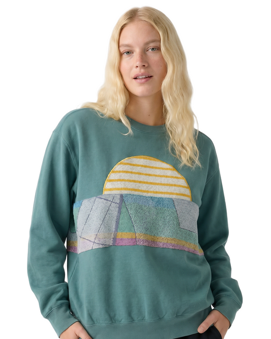 Medium Light Jade Sunset Chaser "Vintage Horizon" — one-of-a-kind upcycled vintage beach towel sweatshirt, handmade by Kspek