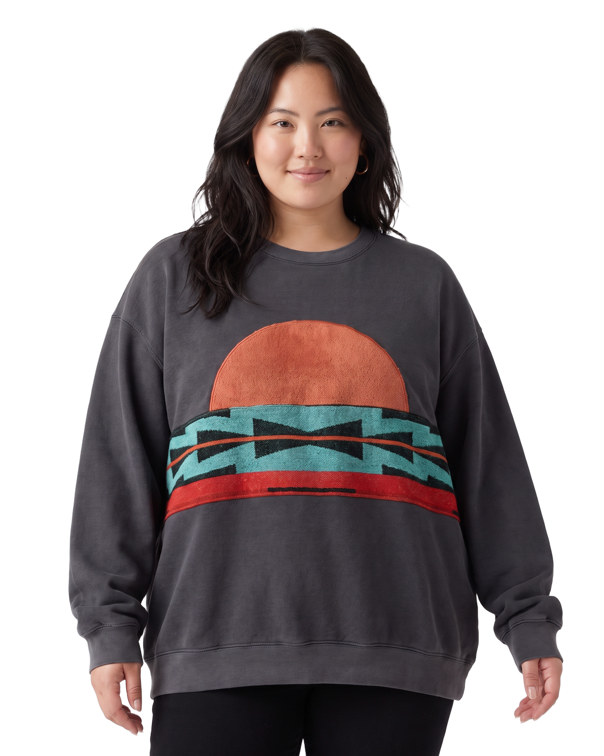 X-Large Pepper Sunset Chaser "Rustic Sun Waves" — one-of-a-kind upcycled vintage beach towel sweatshirt, handmade by Kspek, view 2