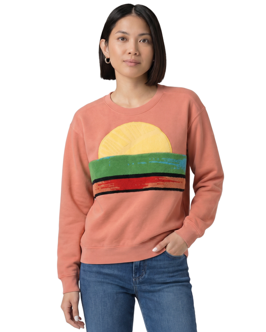 Small Terracotta Sunset Chaser "Canyon Breeze" — one-of-a-kind upcycled vintage beach towel sweatshirt, handmade by Kspek