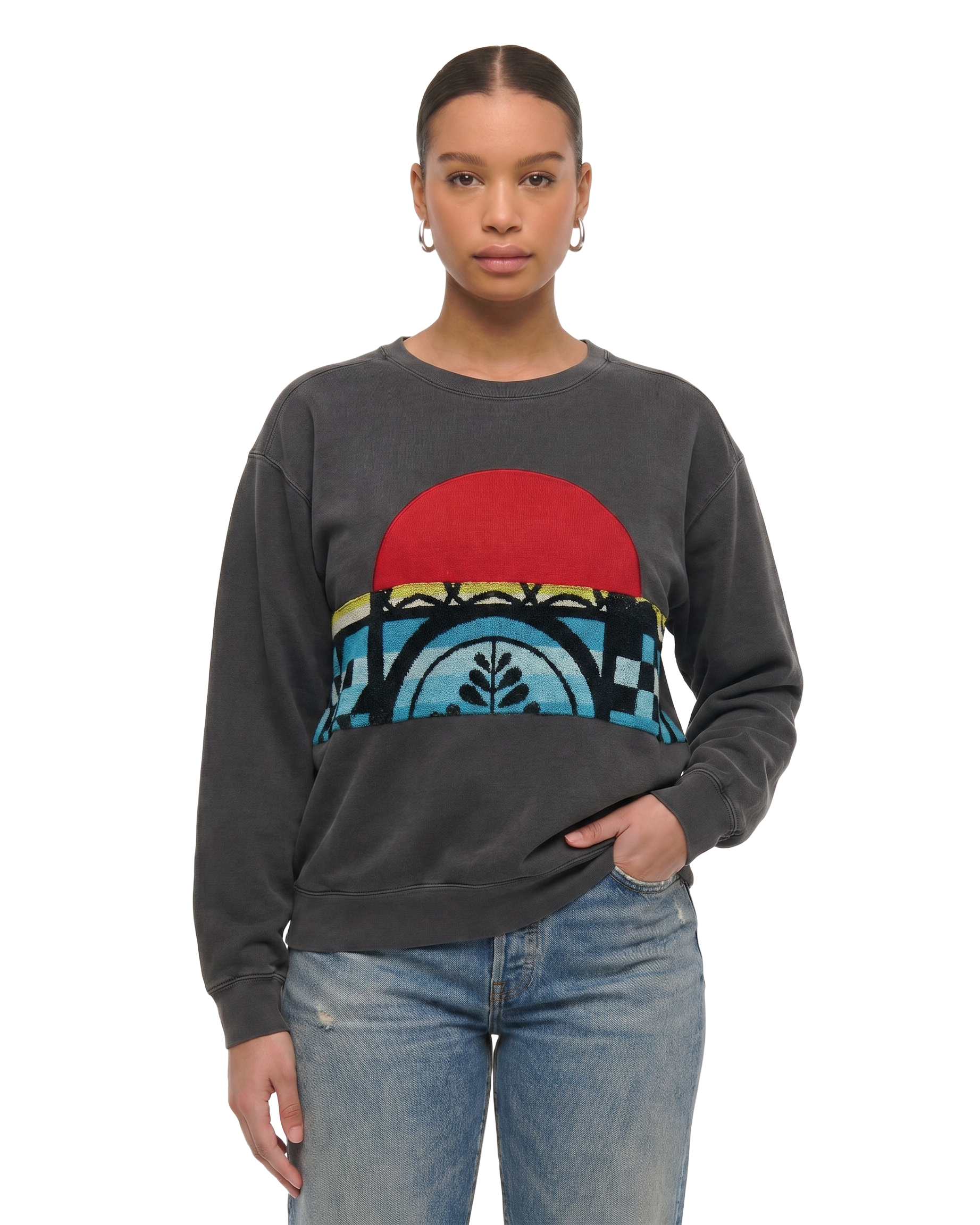 Large Pepper Sunset Chaser "Wave Crest Dream" — one-of-a-kind upcycled vintage beach towel sweatshirt, handmade by Kspek