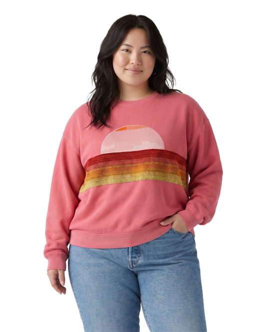 X-Large Watermelon Sunset Chaser "Desert Dawn" — one-of-a-kind upcycled vintage beach towel sweatshirt, handmade by Kspek