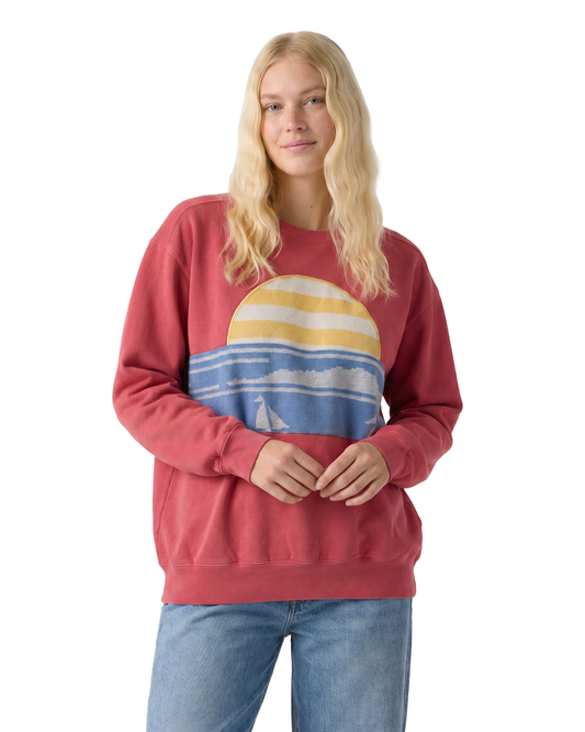 Medium Watermelon Sunset Chaser "Retro Seaside" — one-of-a-kind upcycled vintage beach towel sweatshirt, handmade by Kspek