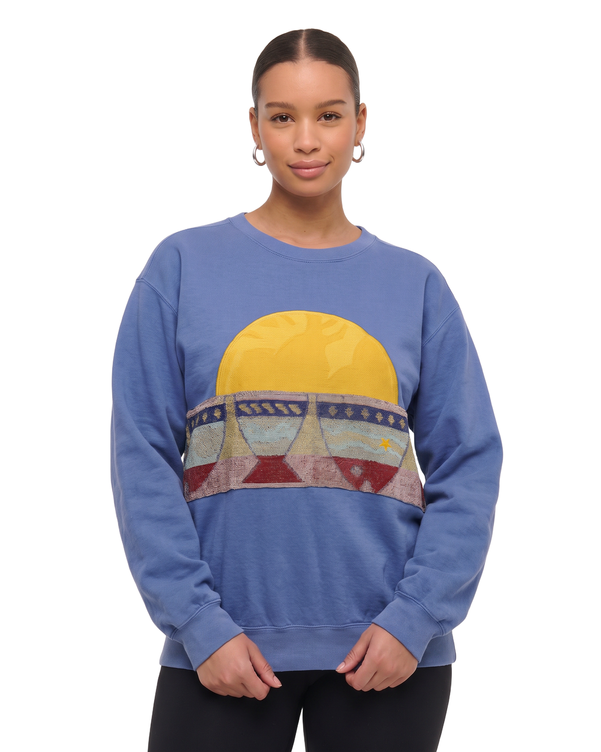 Large Dusty Blue Sunset Chaser "Fish Wish" — one-of-a-kind upcycled vintage beach towel sweatshirt, handmade by Kspek, view 2
