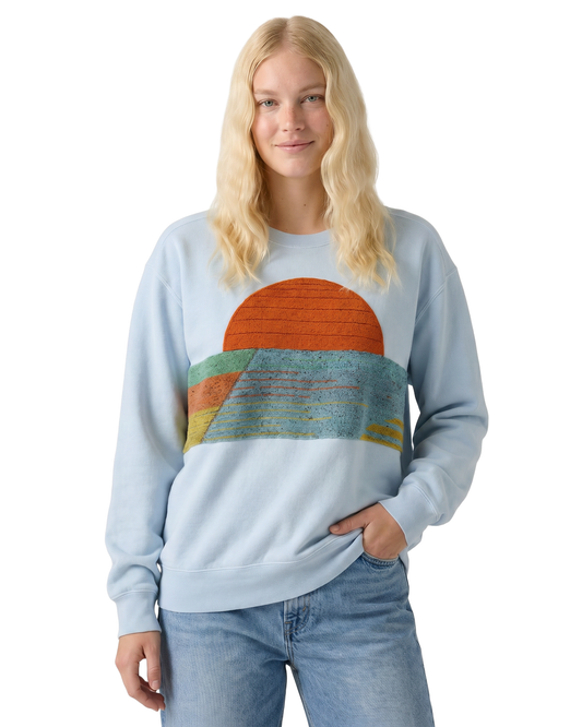 Medium Aqua Sunset Chaser "Horizon Dreamscape" — one-of-a-kind upcycled vintage beach towel sweatshirt, handmade by Kspek