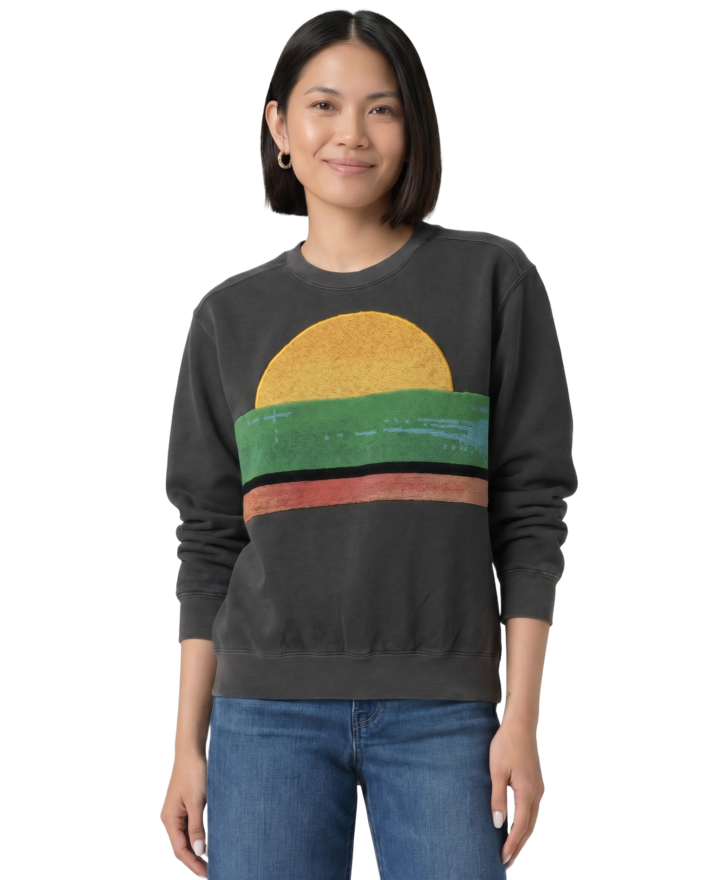 Small Pepper Sunset Chaser "Desert Breeze" — one-of-a-kind upcycled vintage beach towel sweatshirt, handmade by Kspek