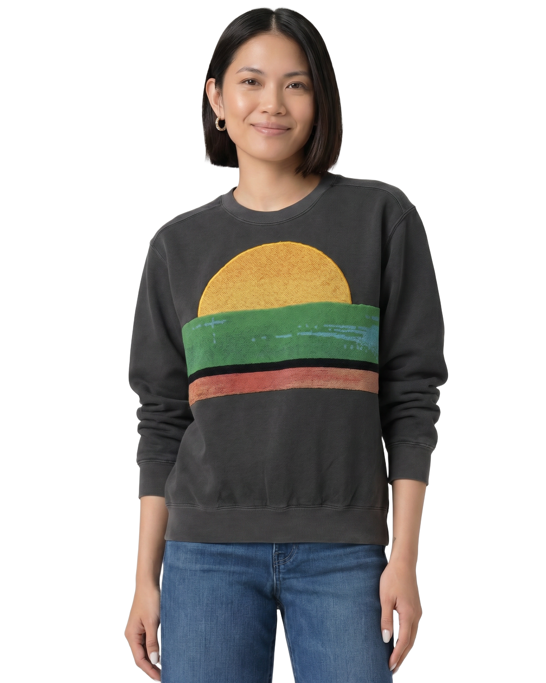 Small Pepper Sunset Chaser "Desert Breeze" — one-of-a-kind upcycled vintage beach towel sweatshirt, handmade by Kspek