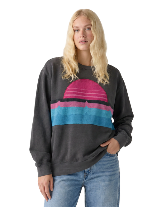Medium Pepper Sunset Chaser "Sunset Escape" — one-of-a-kind upcycled vintage beach towel sweatshirt, handmade by Kspek