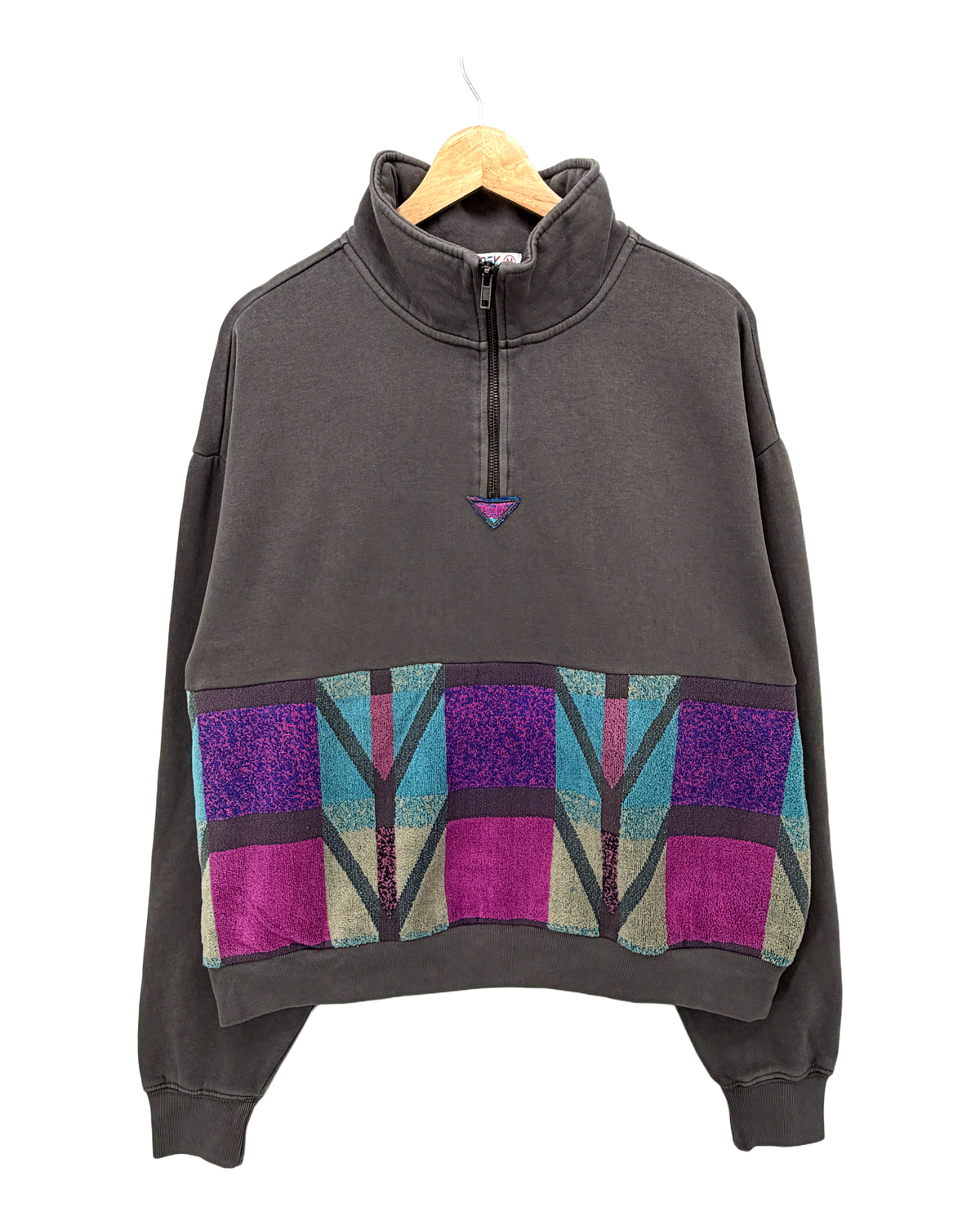 Medium Faded Black 1/4 Zip "Magic Moment" — handmade by Kspek from upcycled vintage textiles