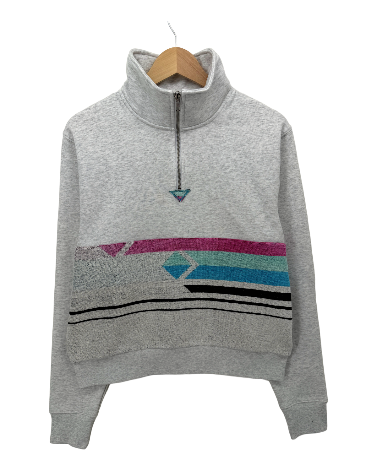 Small Light Heather Grey 1/4 Zip "It's a Sign" — handmade by Kspek from upcycled vintage textiles
