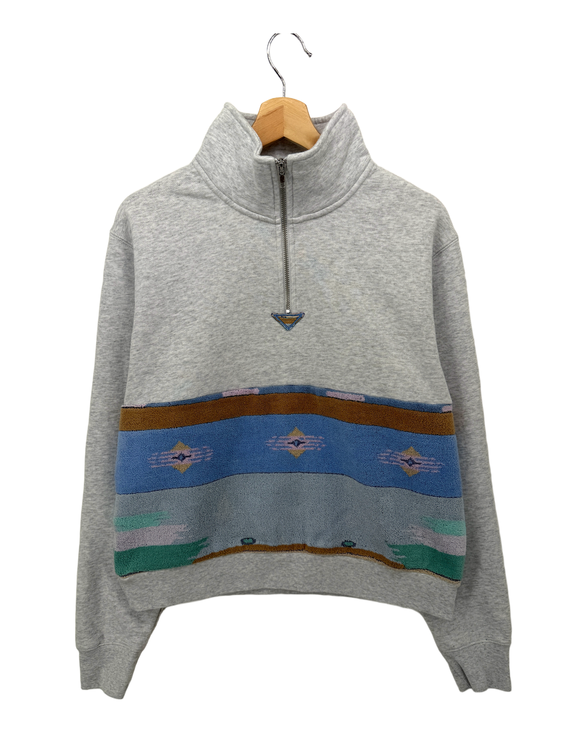Medium Light Heather Grey 1/4 Zip "Diamond Lines" — handmade by Kspek from upcycled vintage textiles