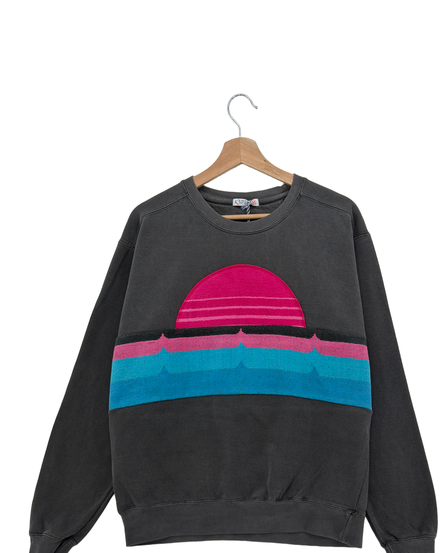 Medium Pepper Sunset Chaser "Sunset Escape" — one-of-a-kind upcycled vintage beach towel sweatshirt, handmade by Kspek, view 3