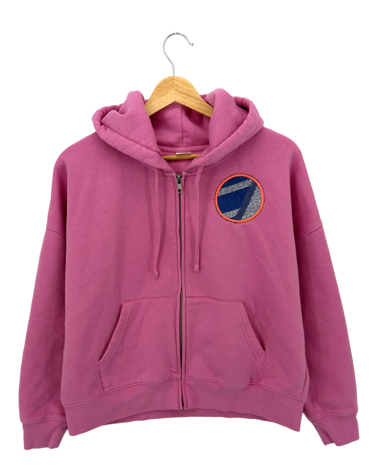 Medium Pink Making a Scene Zip Up Hoodie — one-of-a-kind upcycled vintage beach towel piece, handmade by Kspek, view 2