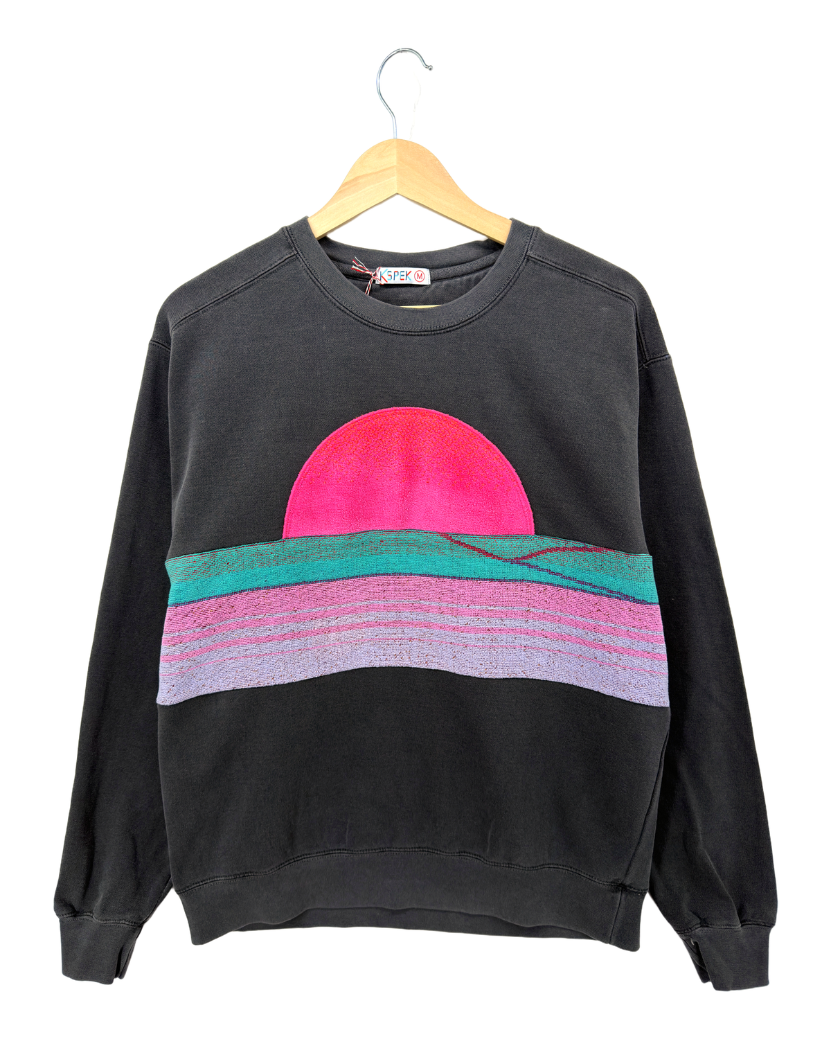 Medium Pepper Sunset Chaser "Neon Tranquil Bay" — one-of-a-kind upcycled vintage beach towel sweatshirt, handmade by Kspek, view 4