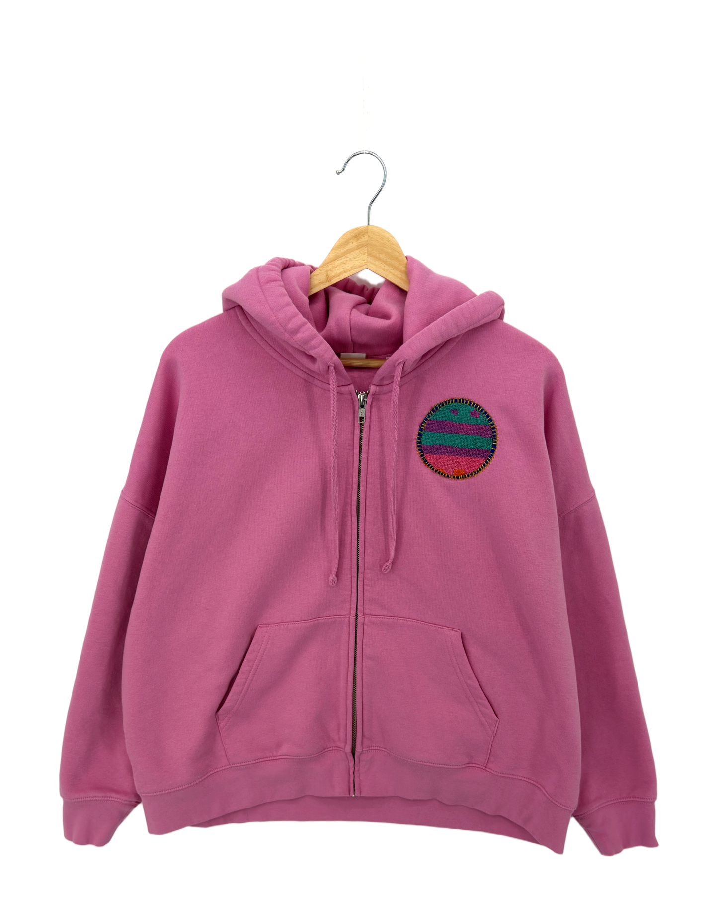 XLarge Pink Making a Scene Zip Up Hoodie — one-of-a-kind upcycled vintage beach towel piece, handmade by Kspek, view 2
