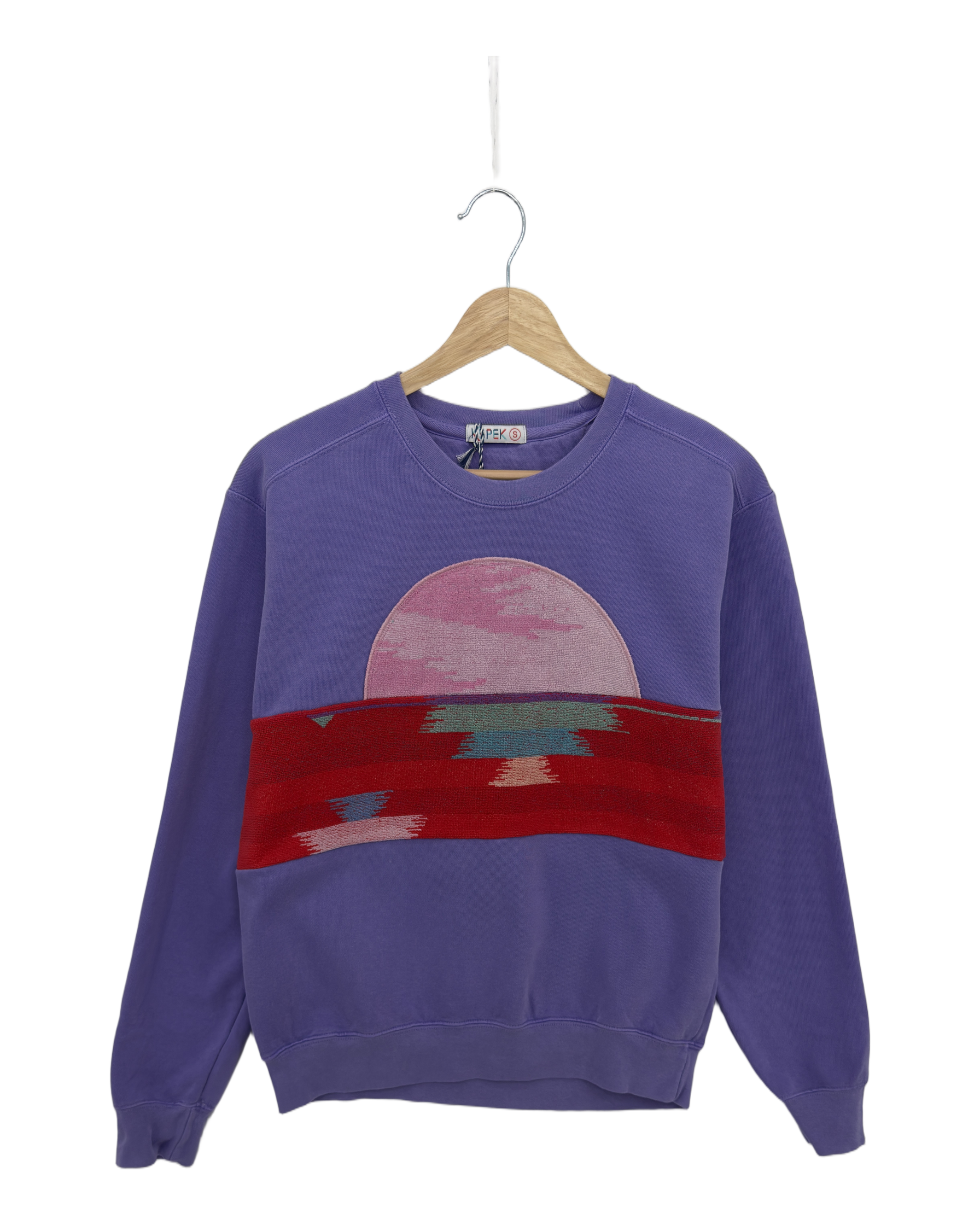 Small Lavender Sunset Chaser "Mountain Tide" — one-of-a-kind upcycled vintage beach towel sweatshirt, handmade by Kspek, view 3