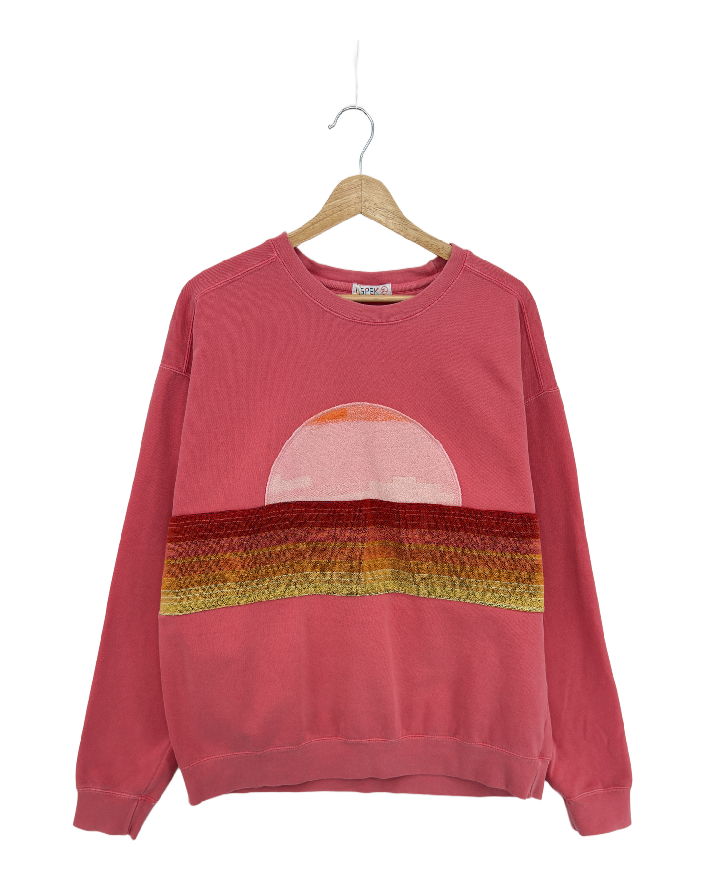 X-Large Watermelon Sunset Chaser "Desert Dawn" — one-of-a-kind upcycled vintage beach towel sweatshirt, handmade by Kspek, view 3