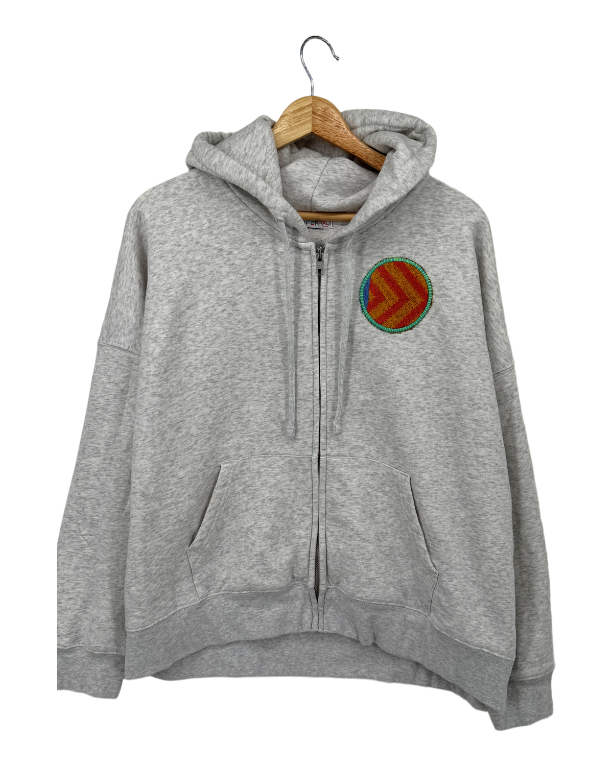 XLarge Light Heather Grey Making a Scene Zip Up Hoodie — one-of-a-kind upcycled vintage beach towel piece, handmade by Kspek, view 2