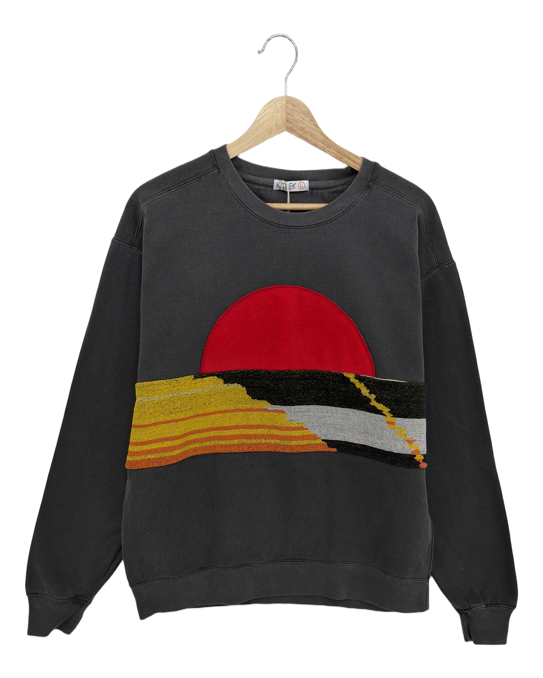 Large Pepper Sunset Chaser "Radiant Horizon" — one-of-a-kind upcycled vintage beach towel sweatshirt, handmade by Kspek, view 3