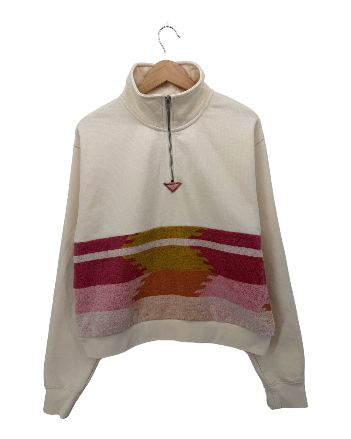 Large Cream 1/4 Zip "Woven Hues" — handmade by Kspek from upcycled vintage textiles