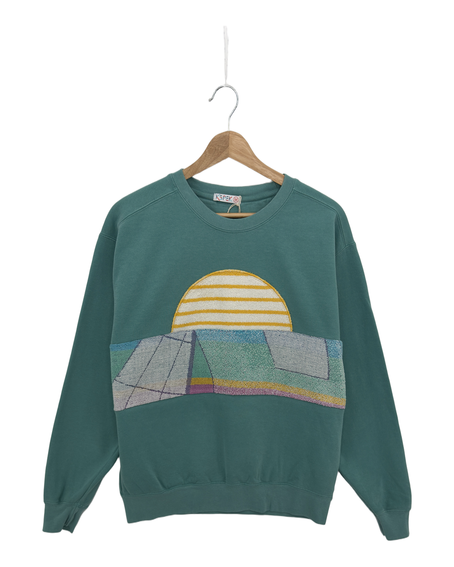 Medium Light Jade Sunset Chaser "Vintage Horizon" — one-of-a-kind upcycled vintage beach towel sweatshirt, handmade by Kspek, view 3