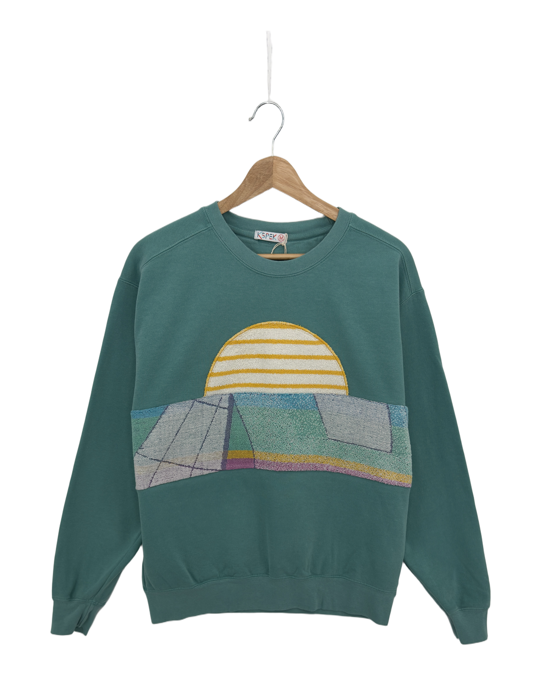 Medium Light Jade Sunset Chaser "Vintage Horizon" — one-of-a-kind upcycled vintage beach towel sweatshirt, handmade by Kspek, view 3
