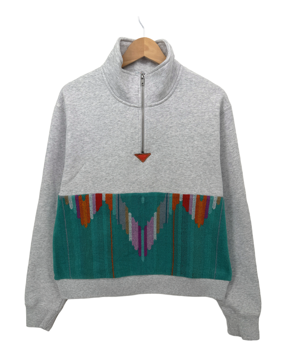 Large Light Heather Grey 1/4 Zip "Juniper Canyon" — handmade by Kspek from upcycled vintage textiles