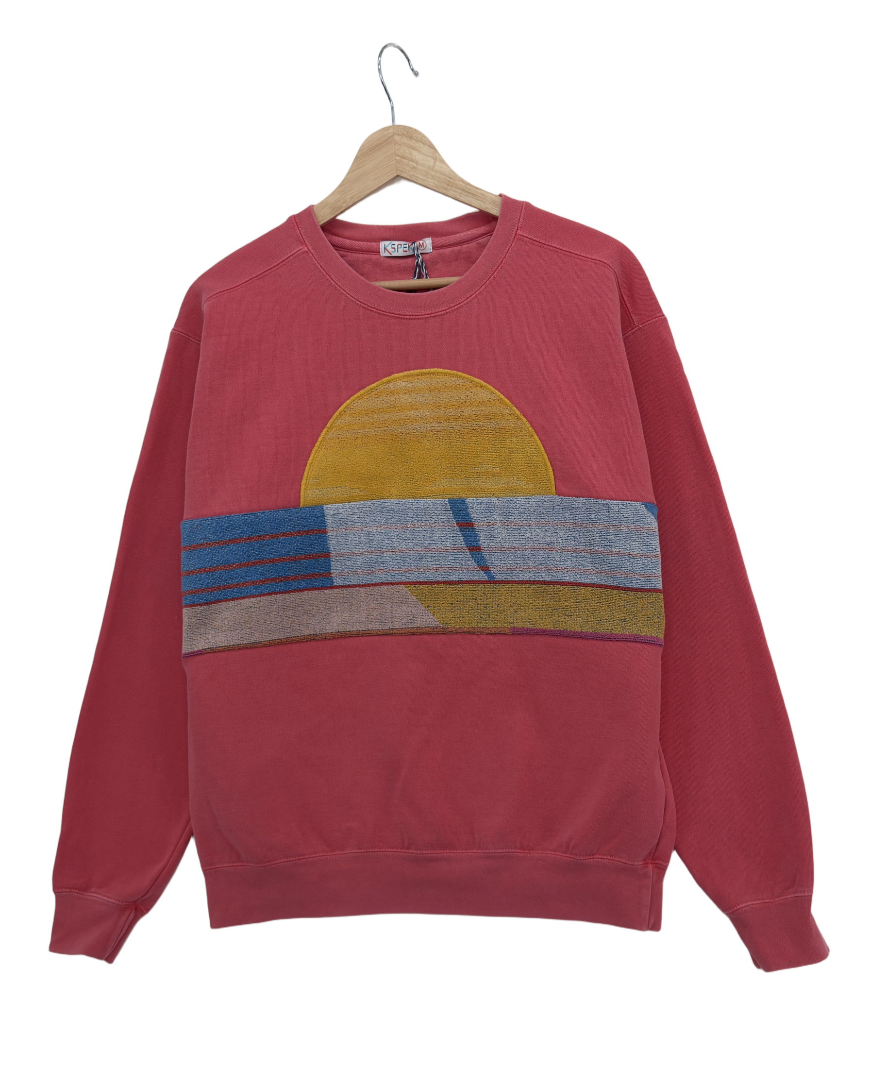 Medium Watermelon Sunset Chaser "Skyline Escape" — one-of-a-kind upcycled vintage beach towel sweatshirt, handmade by Kspek, view 3