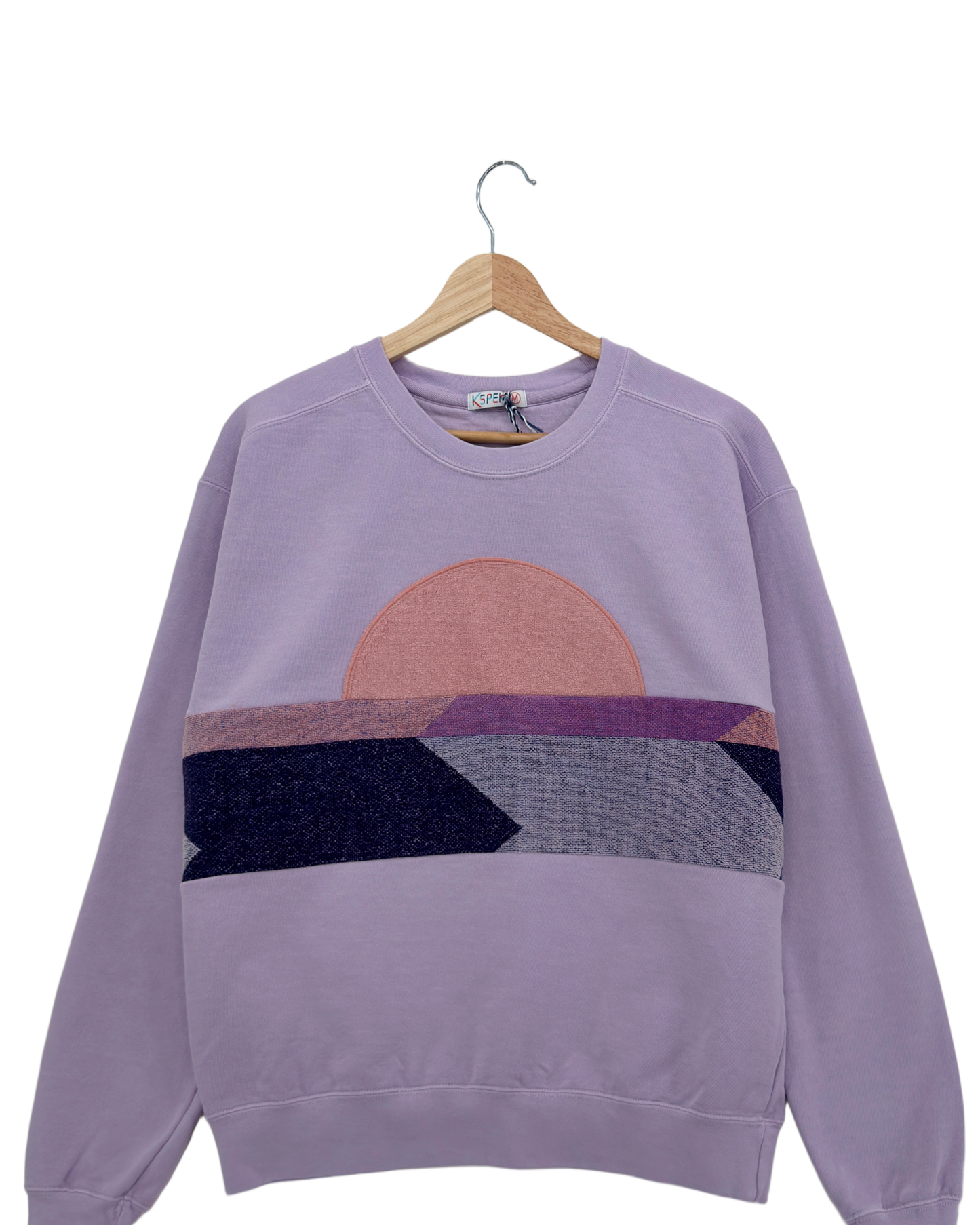 Medium Lavender Sunset Chaser "Ocean Dreamscape" — one-of-a-kind upcycled vintage beach towel sweatshirt, handmade by Kspek, view 3