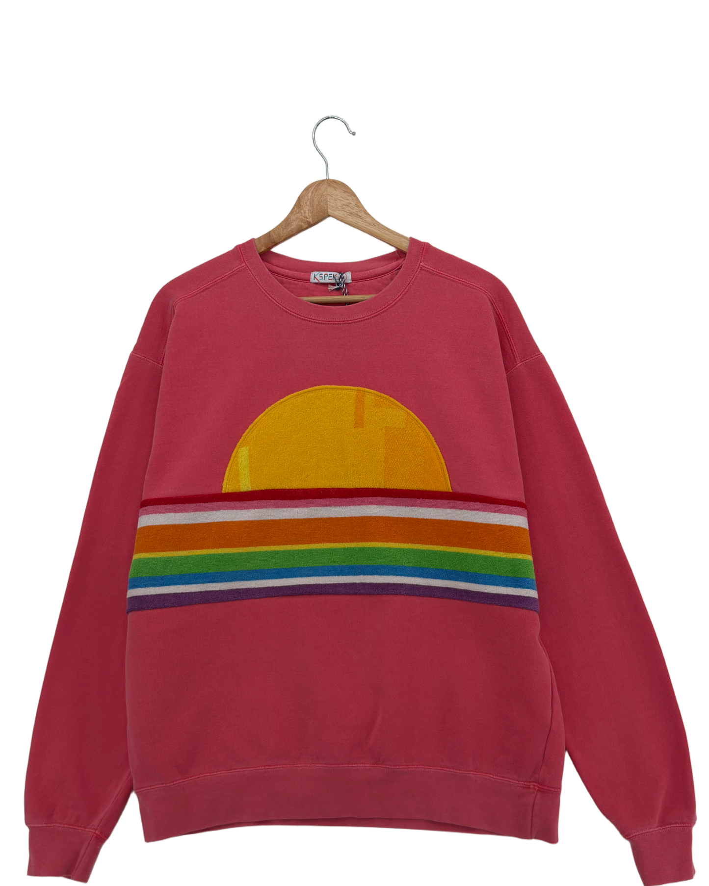Large Watermelon Sunset Chaser "Retro Radiance" — one-of-a-kind upcycled vintage beach towel sweatshirt, handmade by Kspek, view 3