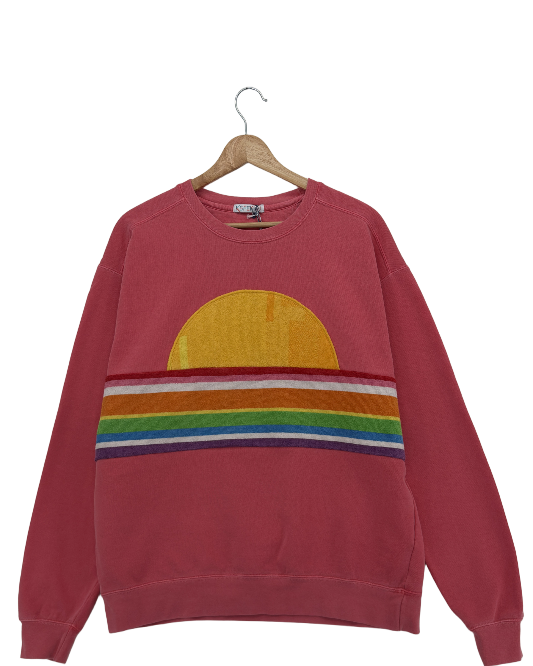 Large Watermelon Sunset Chaser "Retro Radiance" — one-of-a-kind upcycled vintage beach towel sweatshirt, handmade by Kspek, view 3
