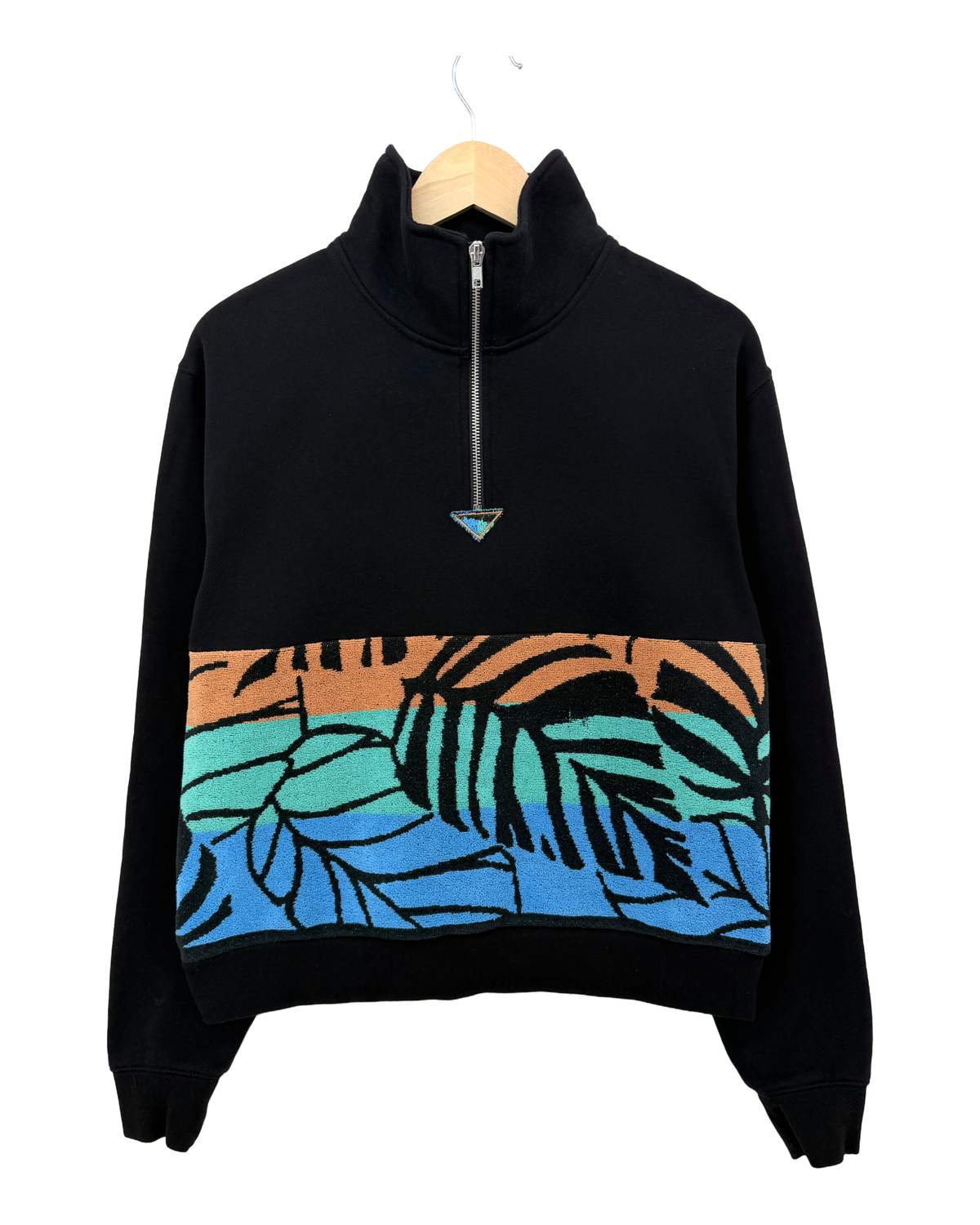 Medium Black 1/4 Zip "Midnight Jungle" — handmade by Kspek from upcycled vintage textiles