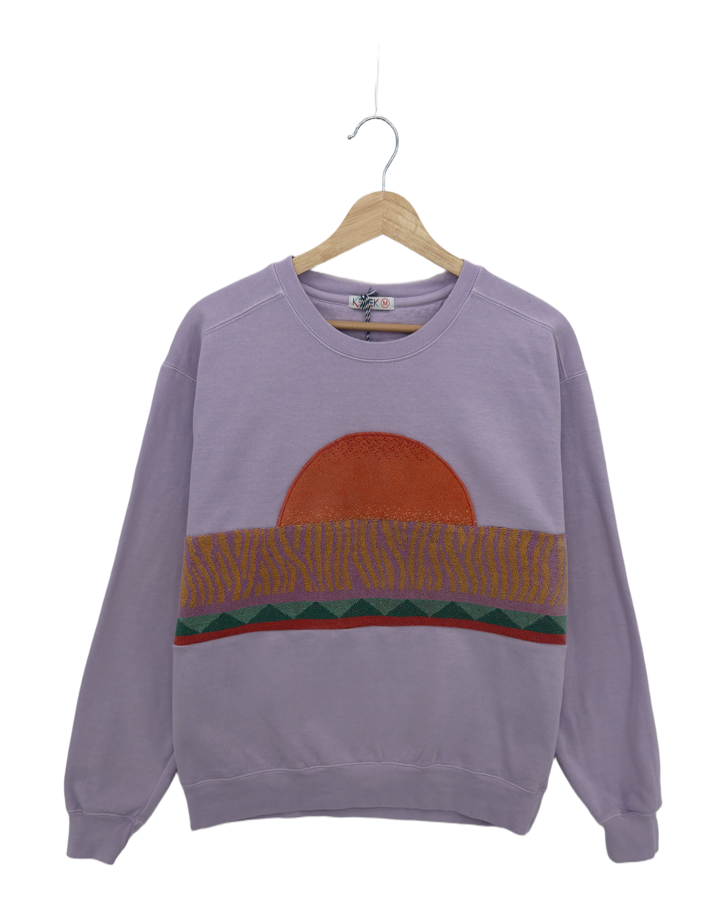 Medium Lavender Sunset Chaser "Coastal Sunrise" — one-of-a-kind upcycled vintage beach towel sweatshirt, handmade by Kspek, view 2