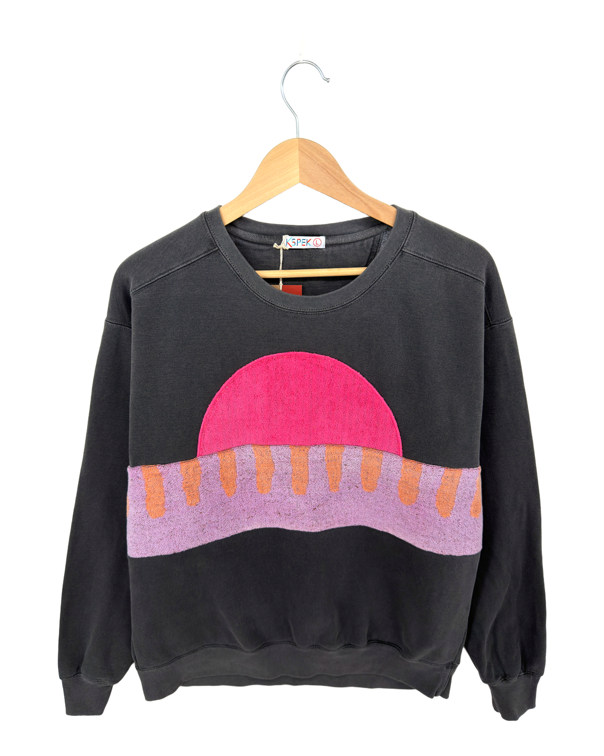 Large Pepper Sunset Chaser "Crimson Ridge" — one-of-a-kind upcycled vintage beach towel sweatshirt, handmade by Kspek, view 4