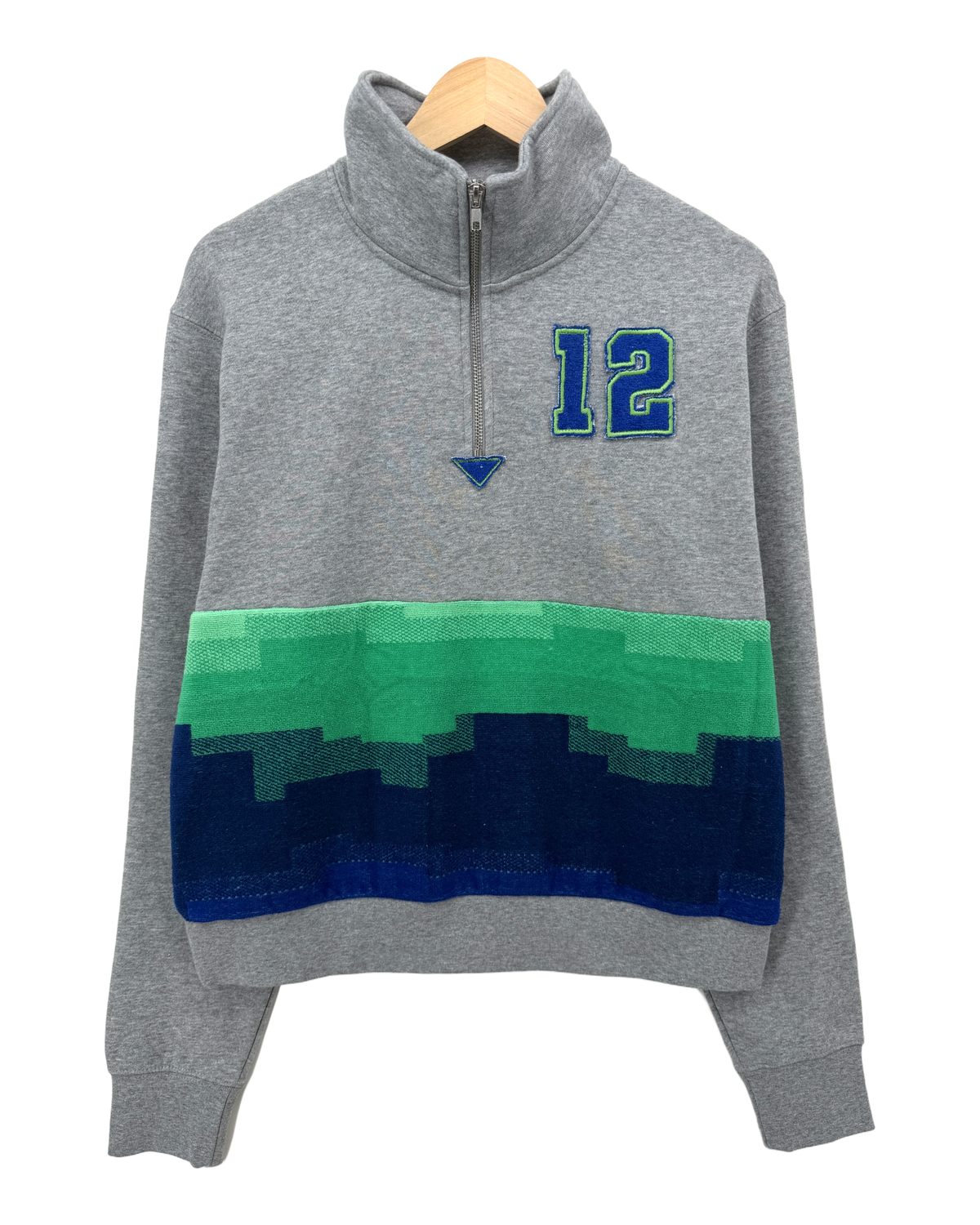 Medium Heather Grey 1/4 Zip "Seahawks Love" — handmade by Kspek from upcycled vintage textiles
