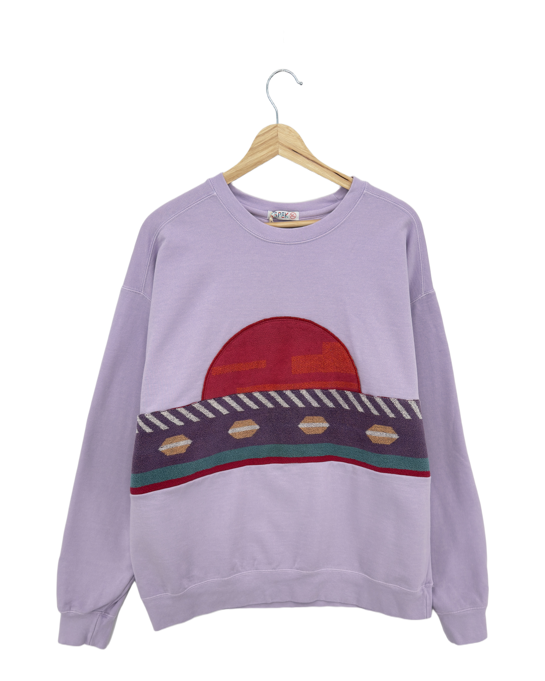 X-Large Lavender Sunset Chaser "Desert Sunset" — one-of-a-kind upcycled vintage beach towel sweatshirt, handmade by Kspek, view 3