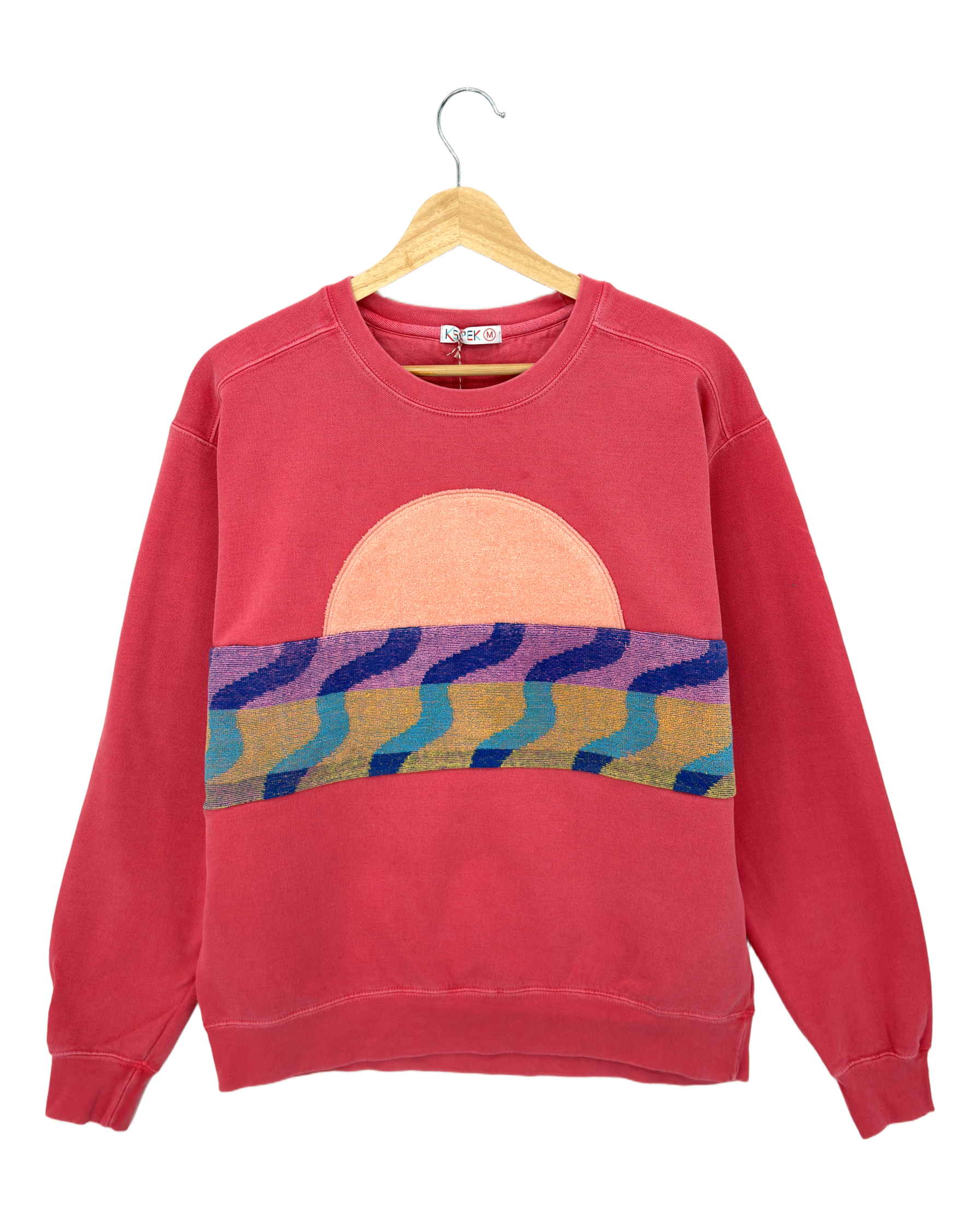 Medium Watermelon Sunset Chaser "Beach Bliss" — one-of-a-kind upcycled vintage beach towel sweatshirt, handmade by Kspek, view 3