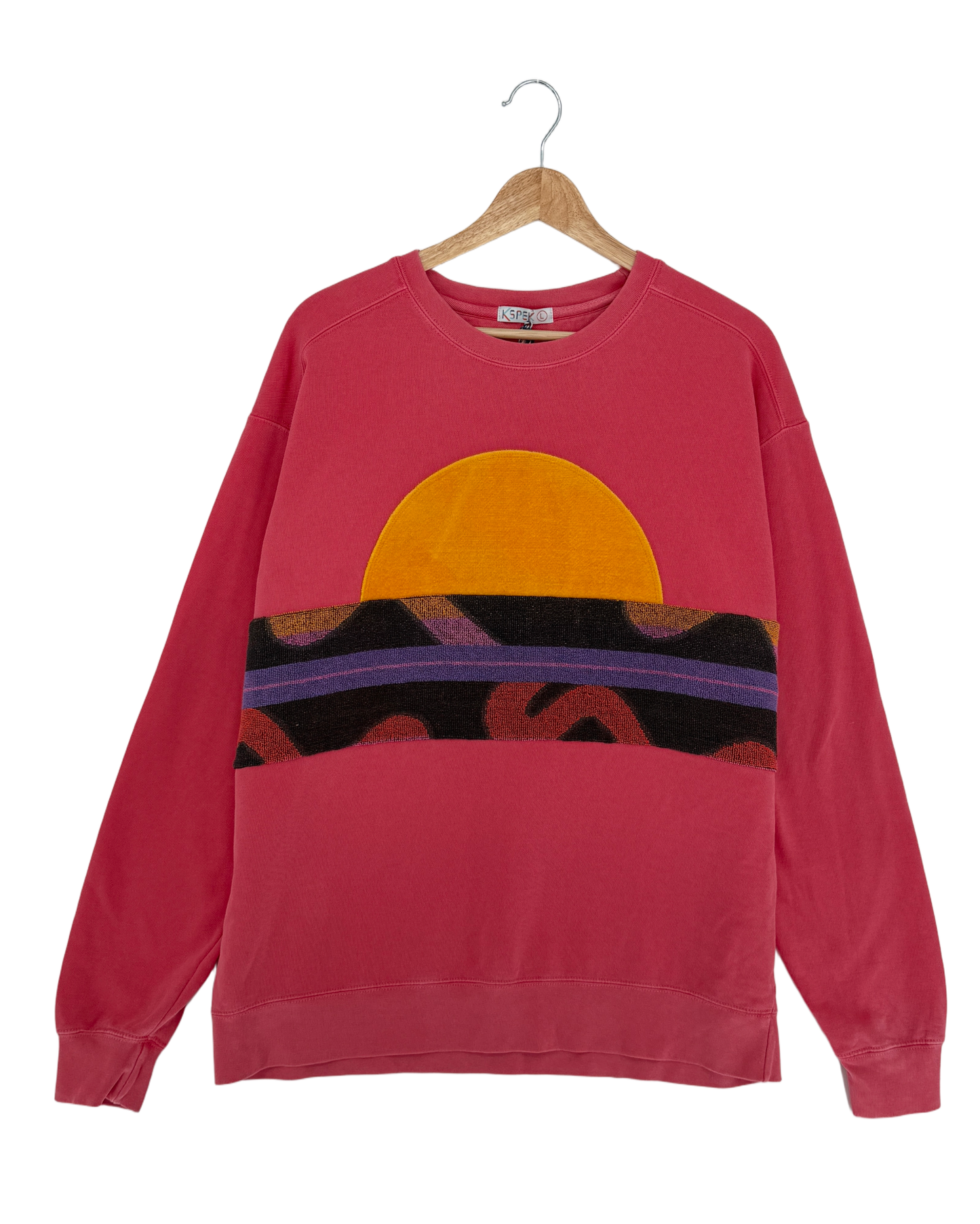 Large Watermelon Sunset Chaser "Roller Girl" — one-of-a-kind upcycled vintage beach towel sweatshirt, handmade by Kspek, view 3