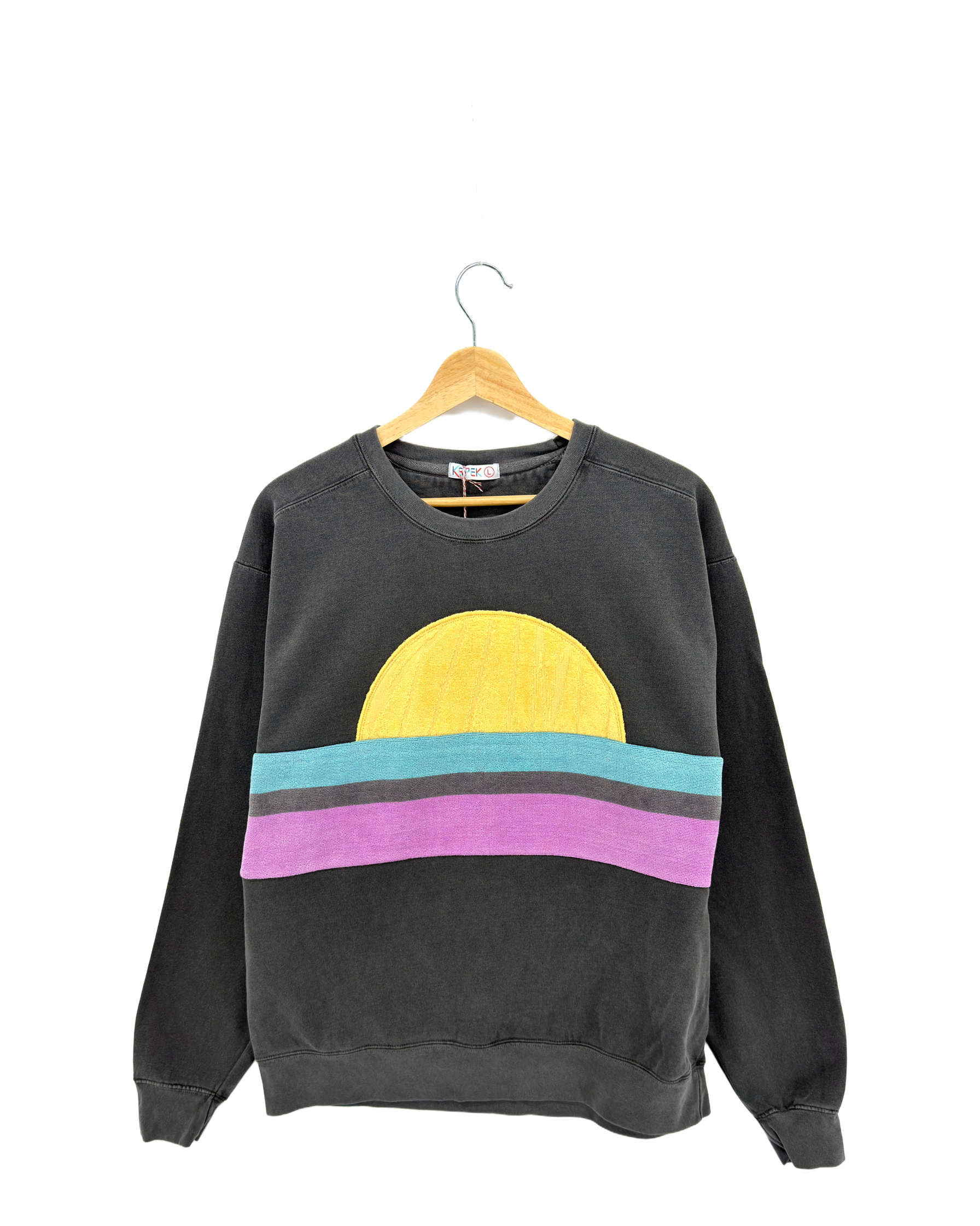 Large Pepper Sunset Chaser "Magenta Sunset" — one-of-a-kind upcycled vintage beach towel sweatshirt, handmade by Kspek, view 3