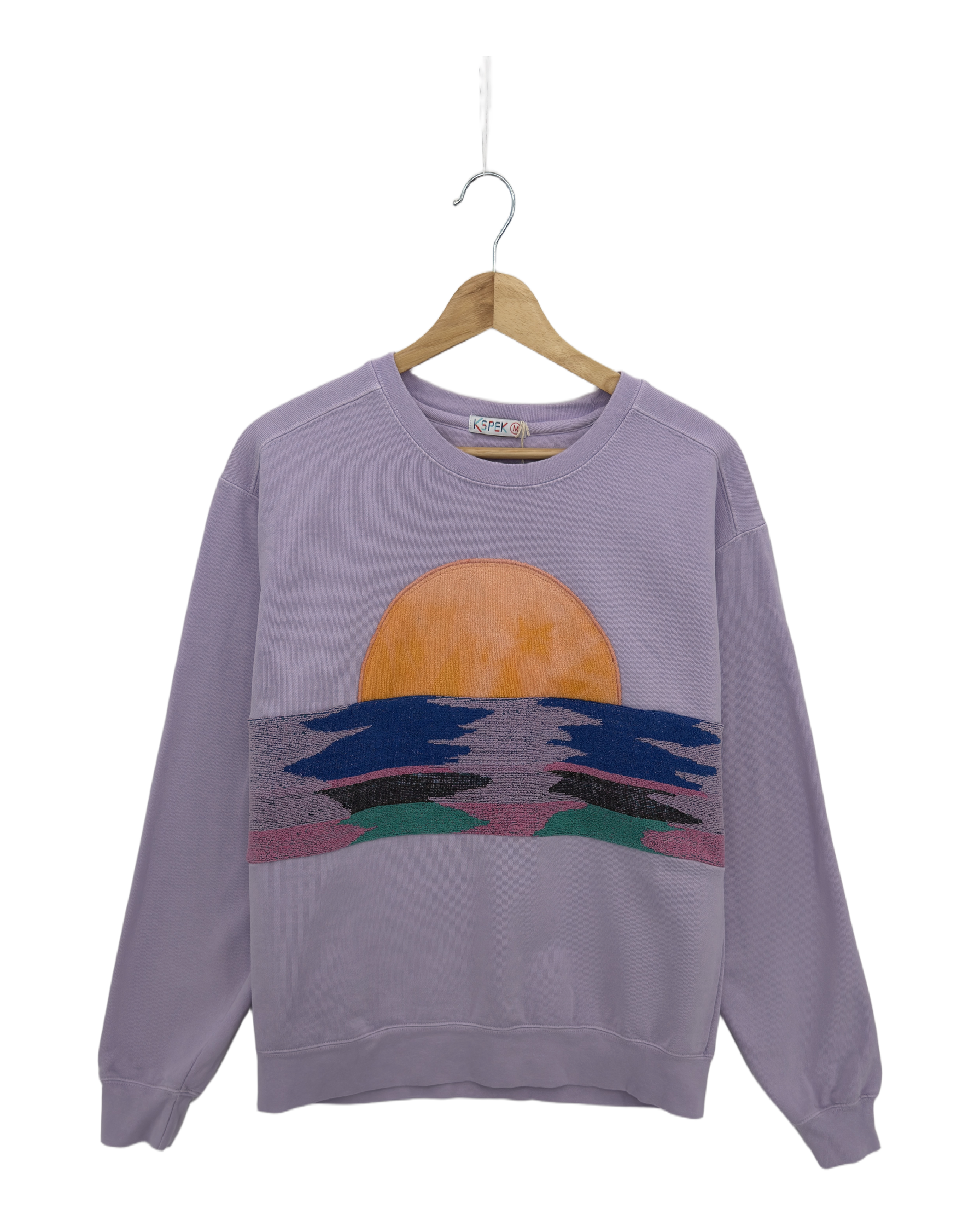 Medium Lavender Sunset Chaser "Wave Horizon" — one-of-a-kind upcycled vintage beach towel sweatshirt, handmade by Kspek, view 2