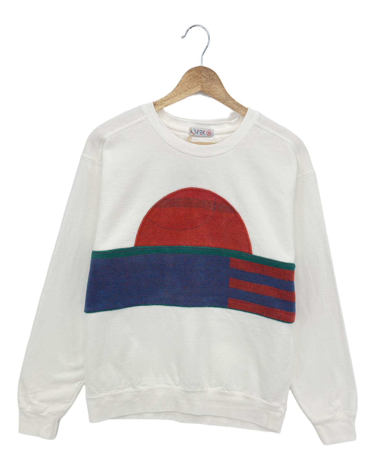 Medium White Sunset Chaser "Horizon Chill" — one-of-a-kind upcycled vintage beach towel sweatshirt, handmade by Kspek, view 3
