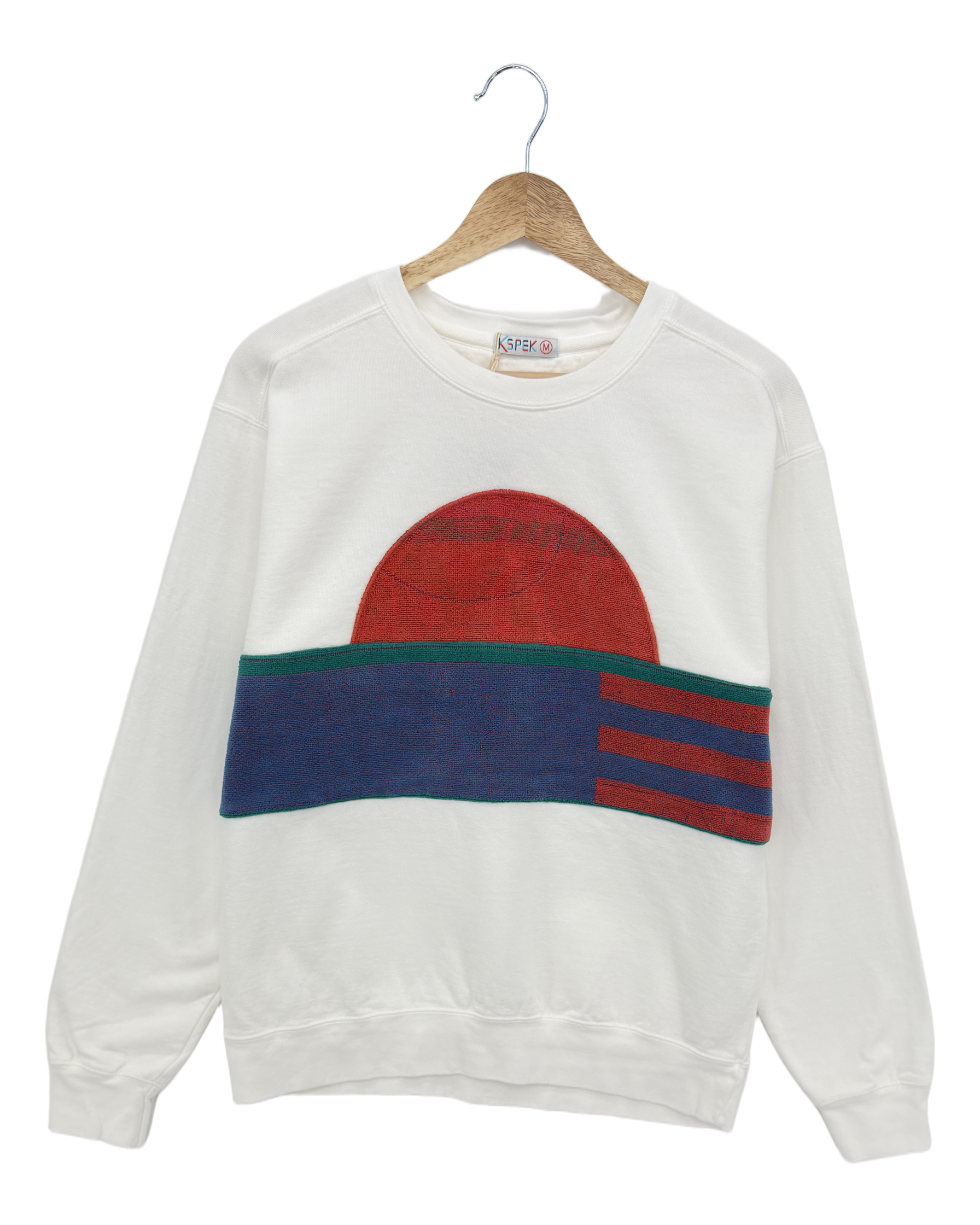 Medium White Sunset Chaser "Horizon Chill" — one-of-a-kind upcycled vintage beach towel sweatshirt, handmade by Kspek, view 3
