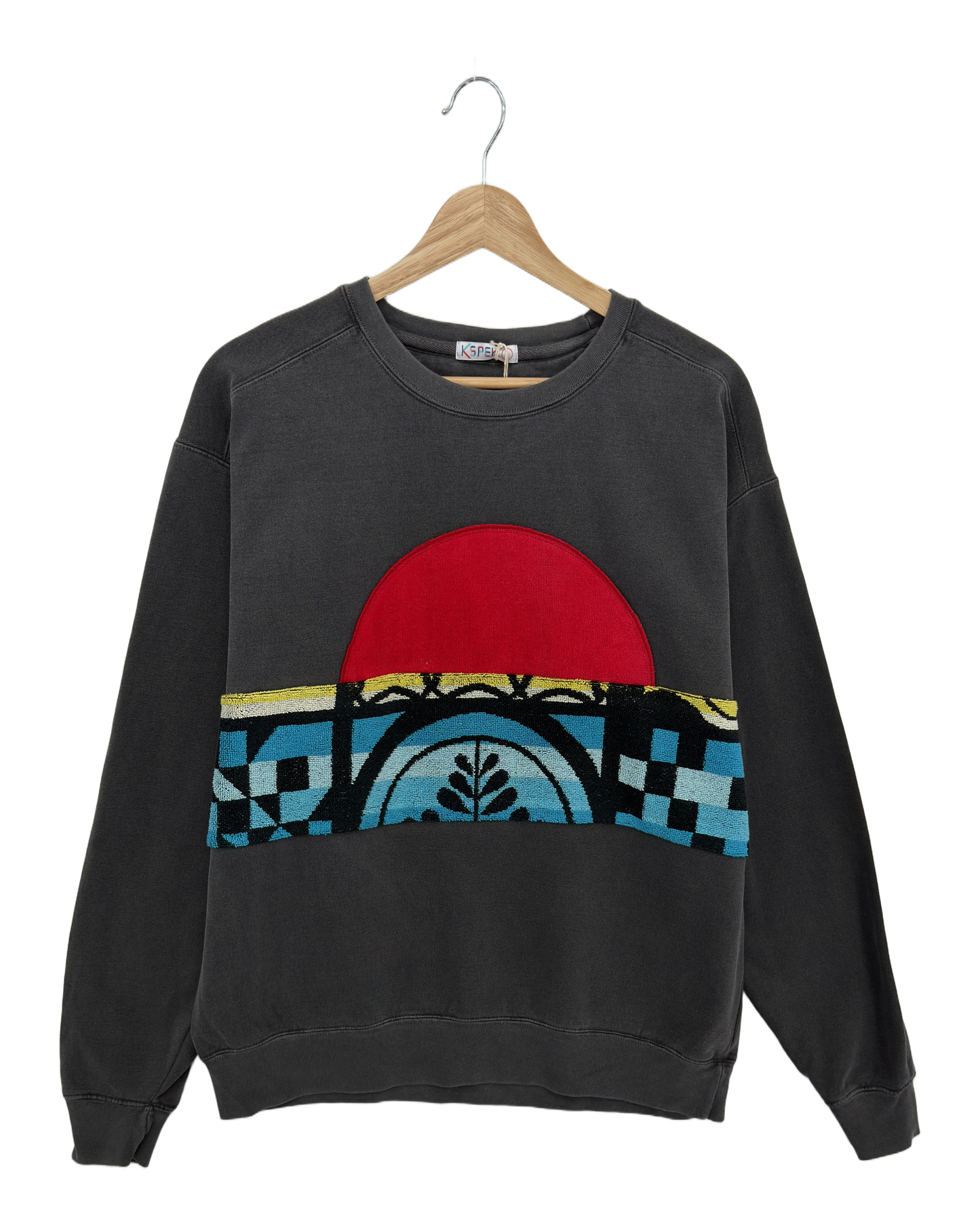 Large Pepper Sunset Chaser "Wave Crest Dream" — one-of-a-kind upcycled vintage beach towel sweatshirt, handmade by Kspek, view 3