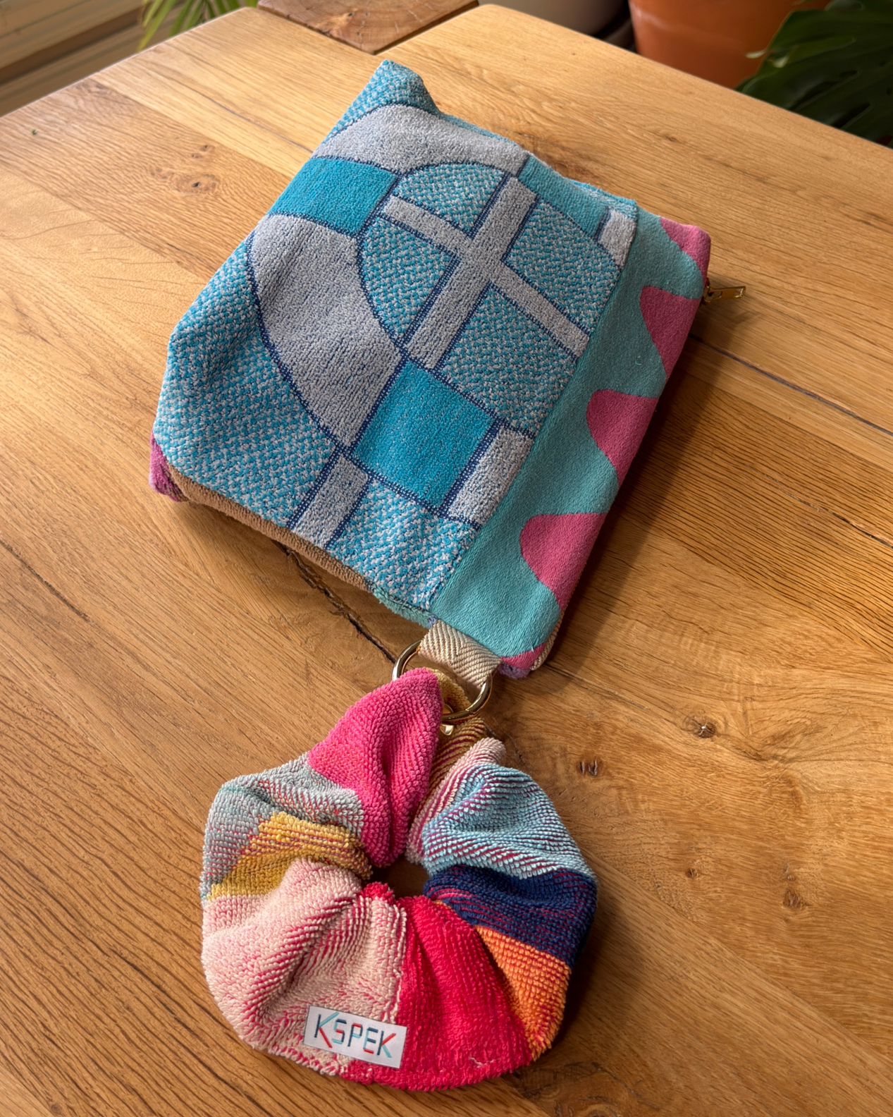 Repurposed Towel Beach Clutch “Coastal Charm” — handmade by Kspek from upcycled vintage textiles, view 3