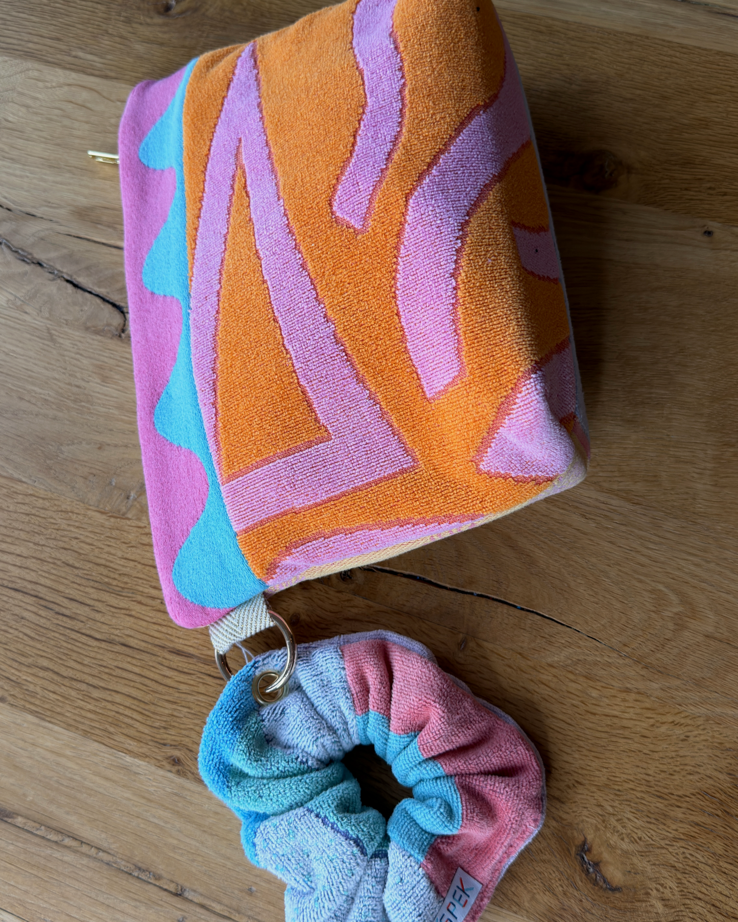 Repurposed Towel Beach Clutch “Sorbet Stroll” — handmade by Kspek from upcycled vintage textiles, view 5