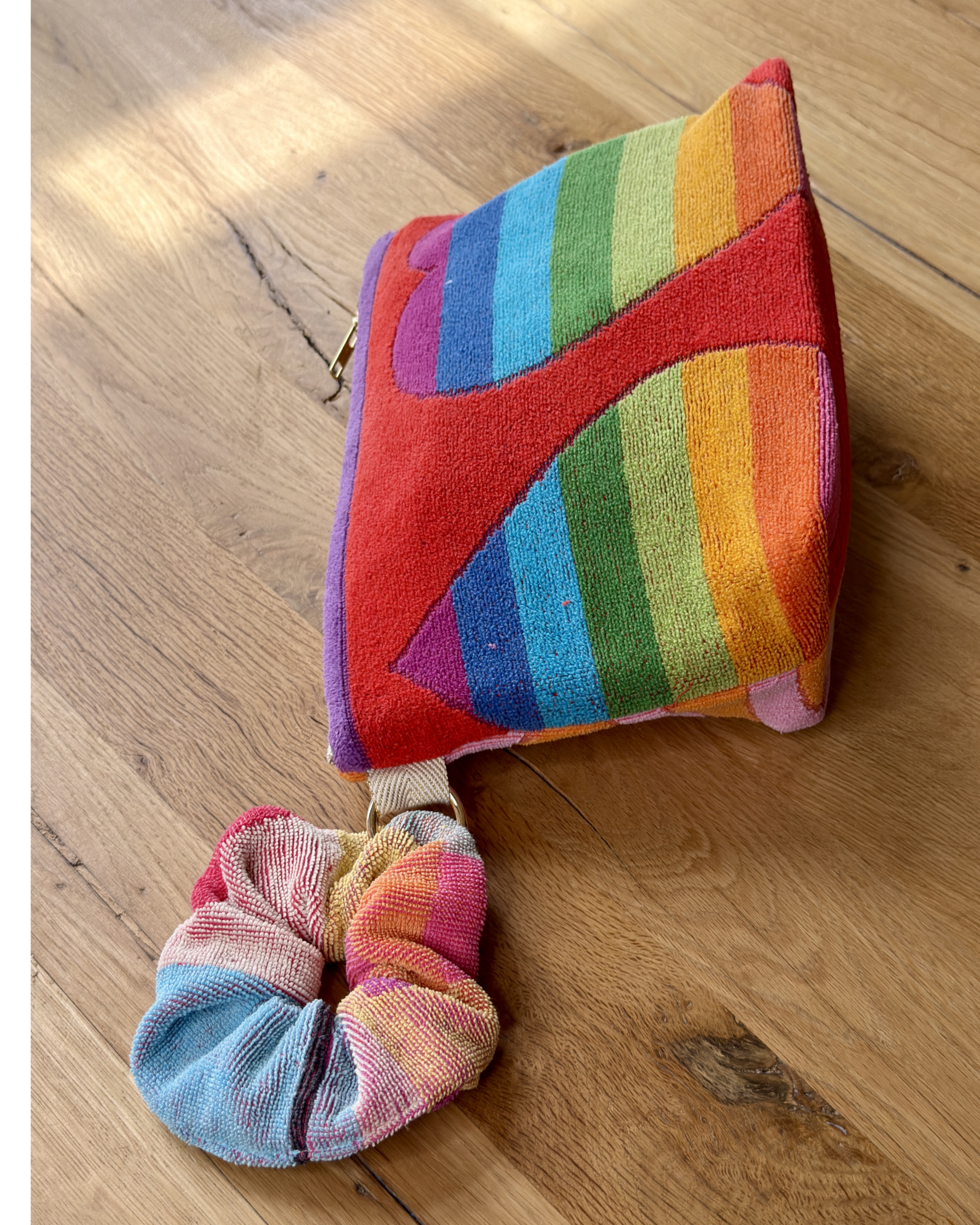 Repurposed Towel Beach Clutch “Rainbow Shores” — handmade by Kspek from upcycled vintage textiles, view 3